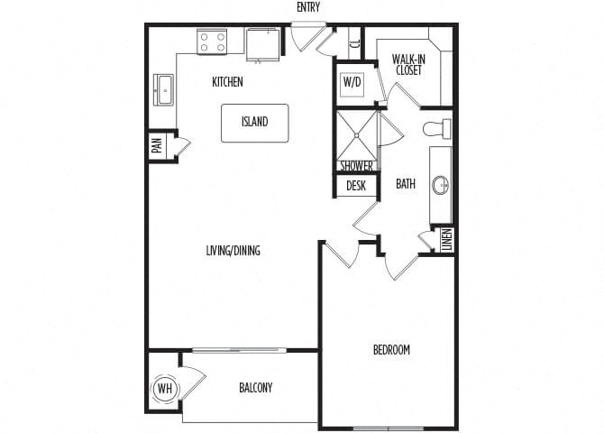 Floor plan for 1 bed, 1 bath, 776 sqft
