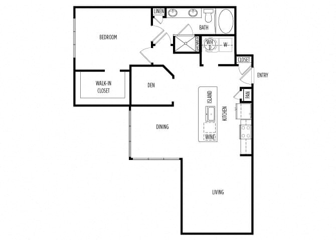 Floor plan for 1 bed, 1 bath, 1106 sqft