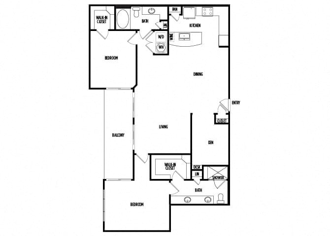 Floor plan for 2 beds, 2 baths, 1484 sqft