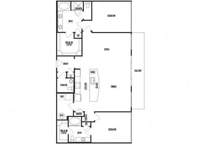 Floor plan for 2 beds, 2.5 baths, 1679 sqft