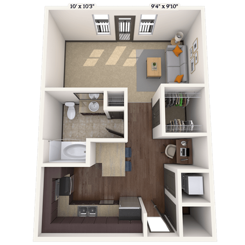 Floor plan for studio, 1 bath, 560 sqft