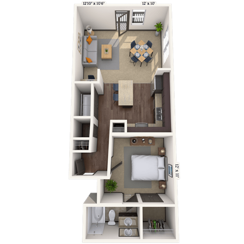 Floor plan for studio, 1 bath, 738 sqft