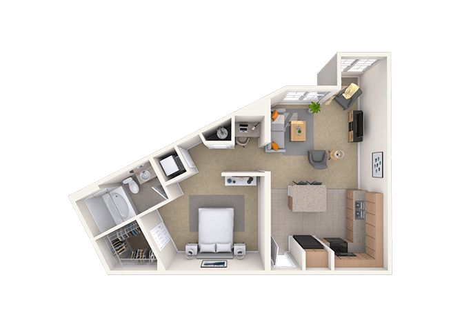 Floor plan for studio, 1 bath, 730 sqft