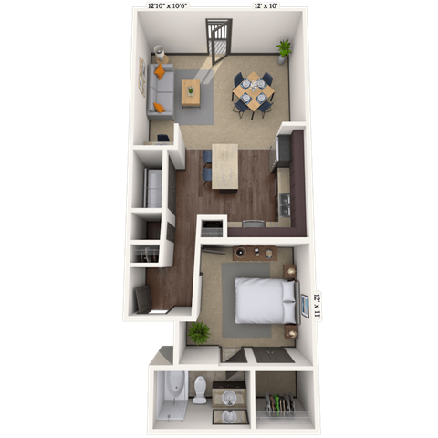 Floor plan for studio, 1 bath, 738 sqft