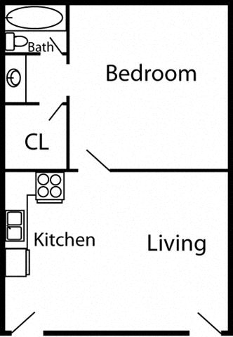 Floor plan for studio, 1 bath, 580 sqft