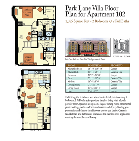 Floor plan for 2 beds, 2 baths, 1541 sqft