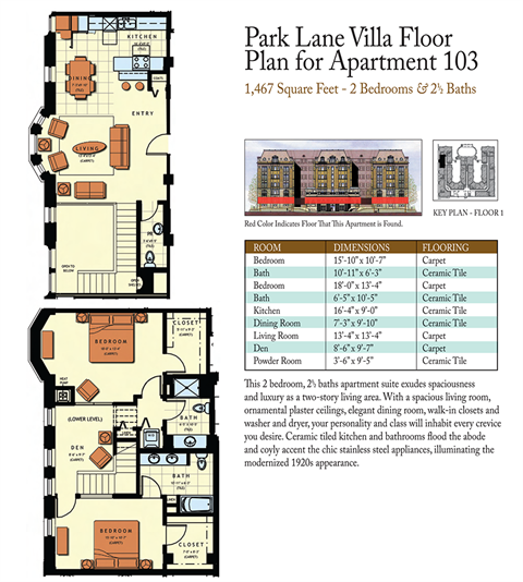 Floor plan for 2 beds, 2.5 baths, 1467 sqft