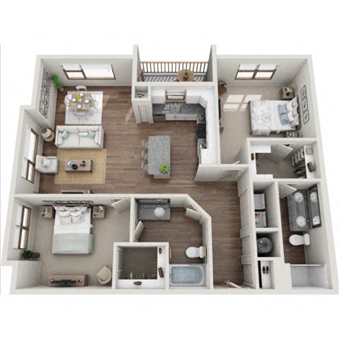 Floor plan for 2 beds, 2 baths, 1306 sqft