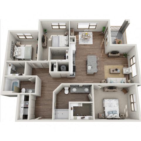 Floor plan for 3 beds, 2 baths, 1553 sqft