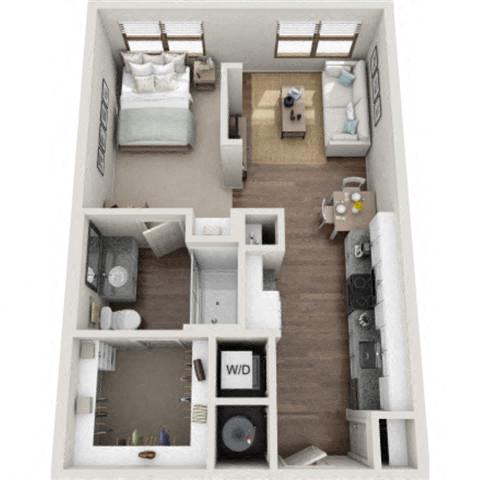 Floor plan for 1 bed, 1 bath, 610 sqft