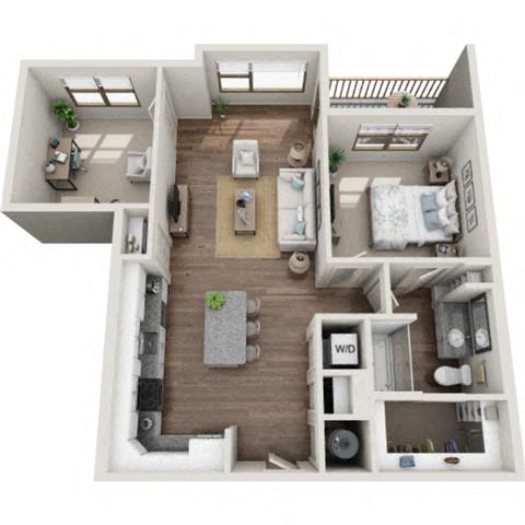 Floor plan for 1 bed, 1 bath, 903 sqft