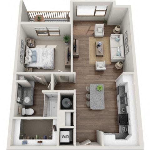 Floor plan for 1 bed, 1 bath, 795 sqft