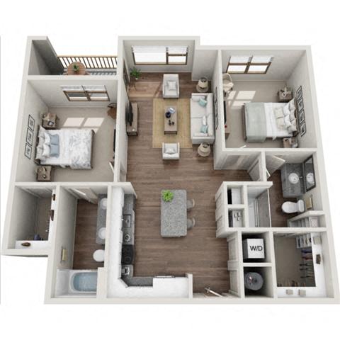 Floor plan for 2 beds, 2 baths, 1126 sqft