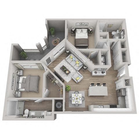 Floor plan for 2 beds, 2 baths, 1178 sqft