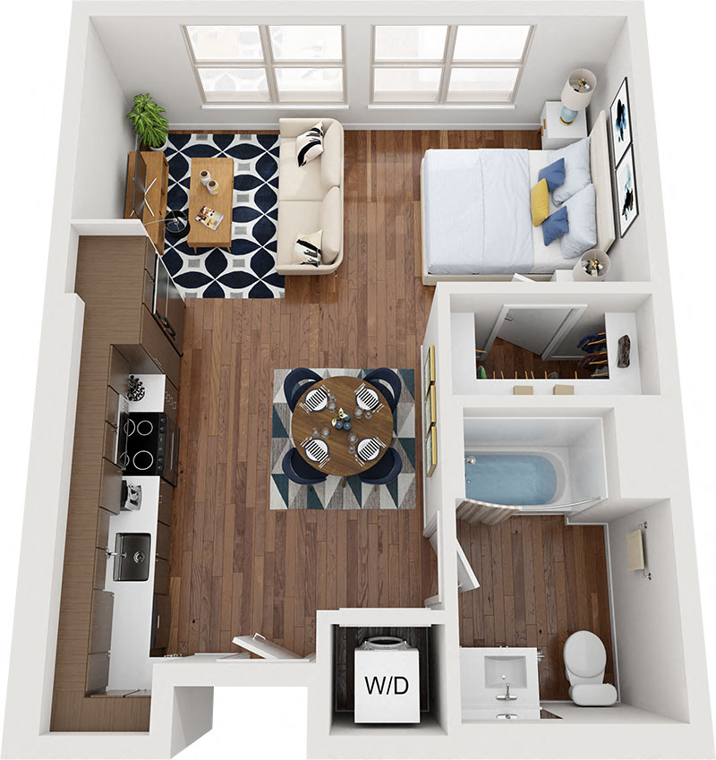 Floor plan for studio, 1 bath, 500 sqft