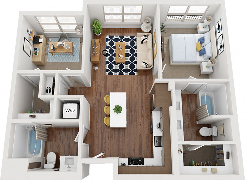 Floor plan for 2 beds, 2 baths, 914 sqft