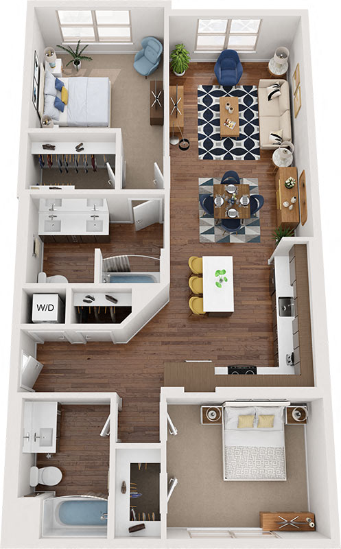 Floor plan for 2 beds, 2 baths, 1149 sqft
