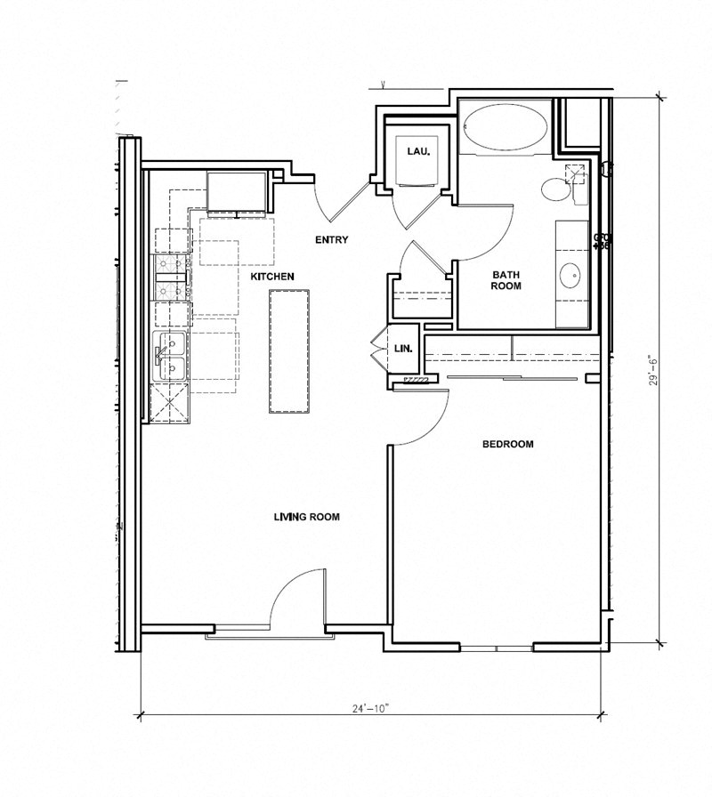 Floor plan for 1 bed, 1 bath, 853 sqft