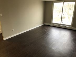 Sarnia apartment for rent - an empty living room with wood floors and a window