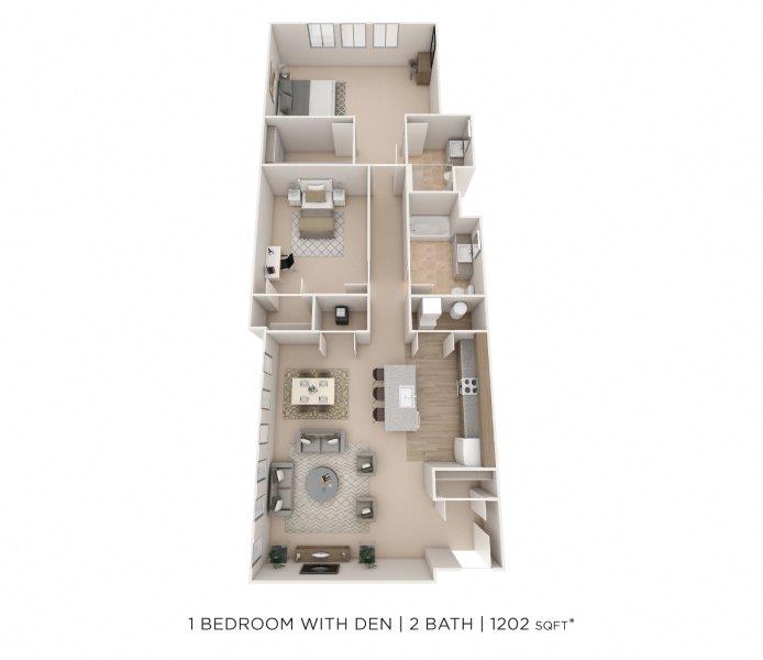 Floor plan for 2 beds, 2 baths, 1202 sqft