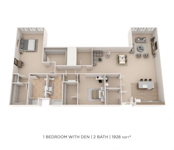 Floor plan for 2 beds, 2 baths, 1928 sqft