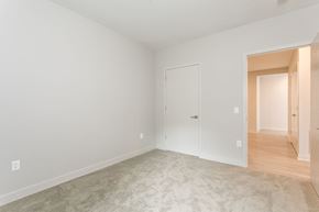 Rochester apartment for rent - a bedroom with a door to a hallway and a carpeted floor