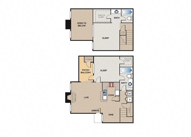 Floor plan for 2 beds, 2 baths, 1139 sqft