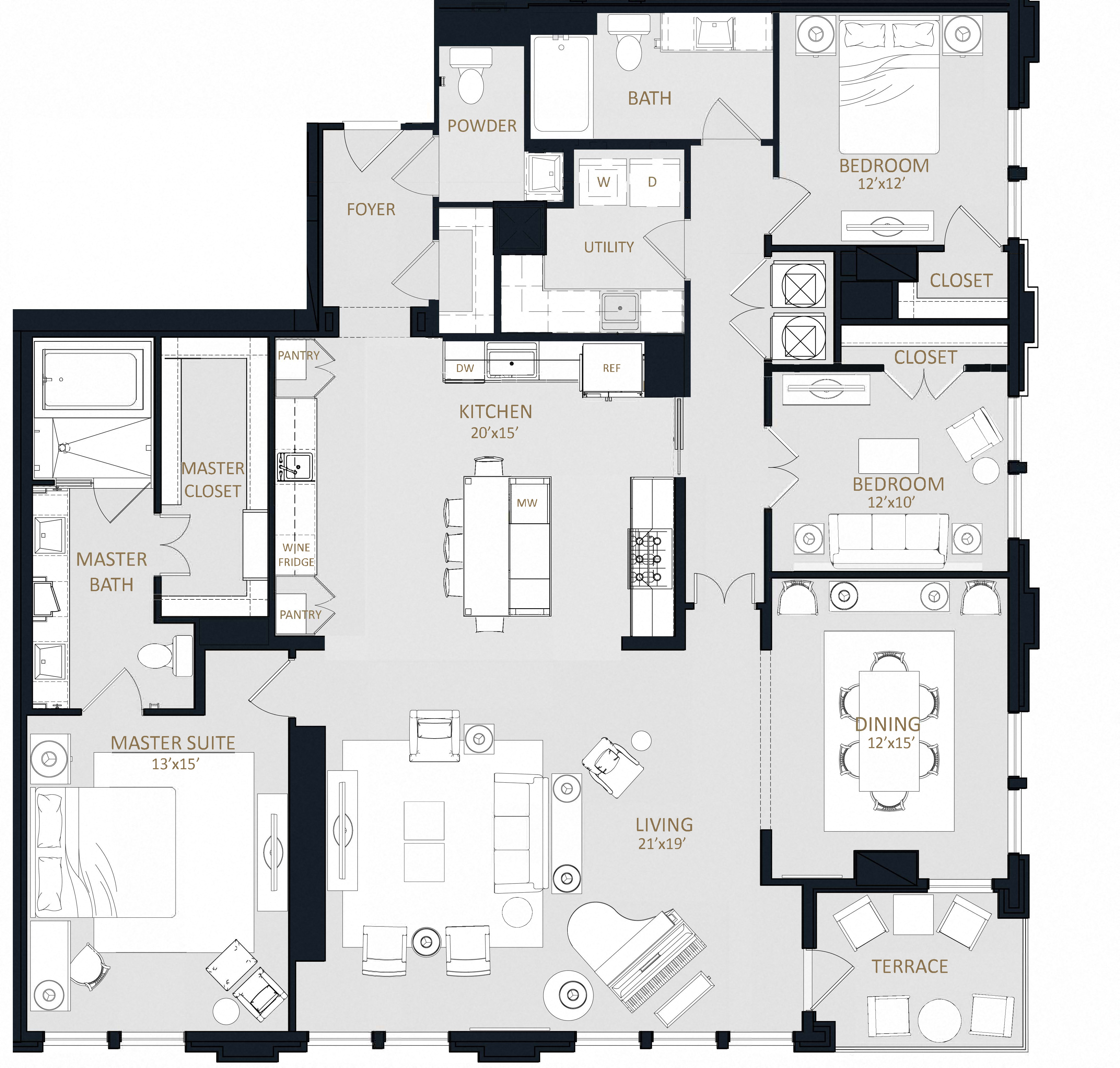 Floor plan for 3 beds, 2.5 baths, 2274 sqft