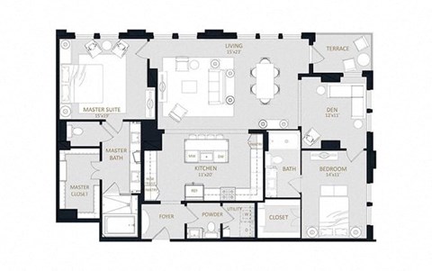 Floor plan for 2 beds, 2.5 baths, 1789 sqft