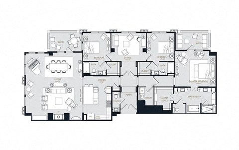 Floor plan for 3 beds, 3.5 baths, 2709 sqft