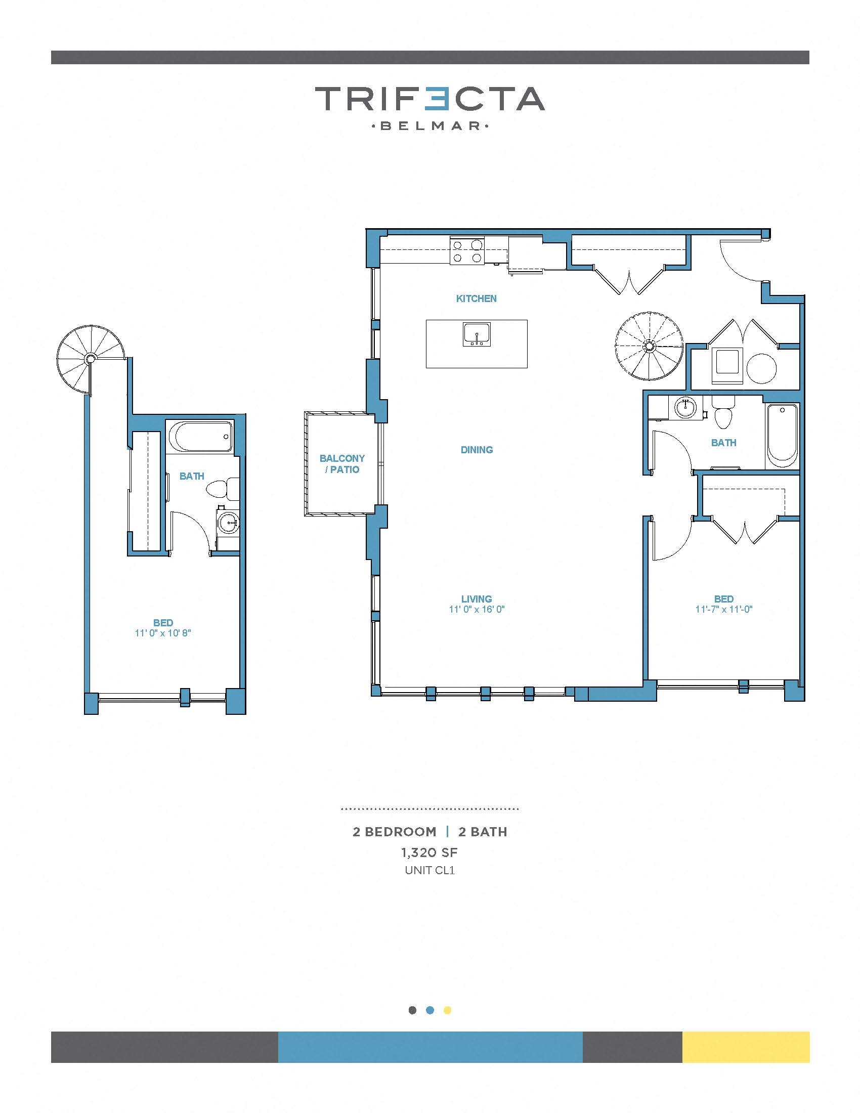 Floor plan for 2 beds, 2 baths, 1320 sqft