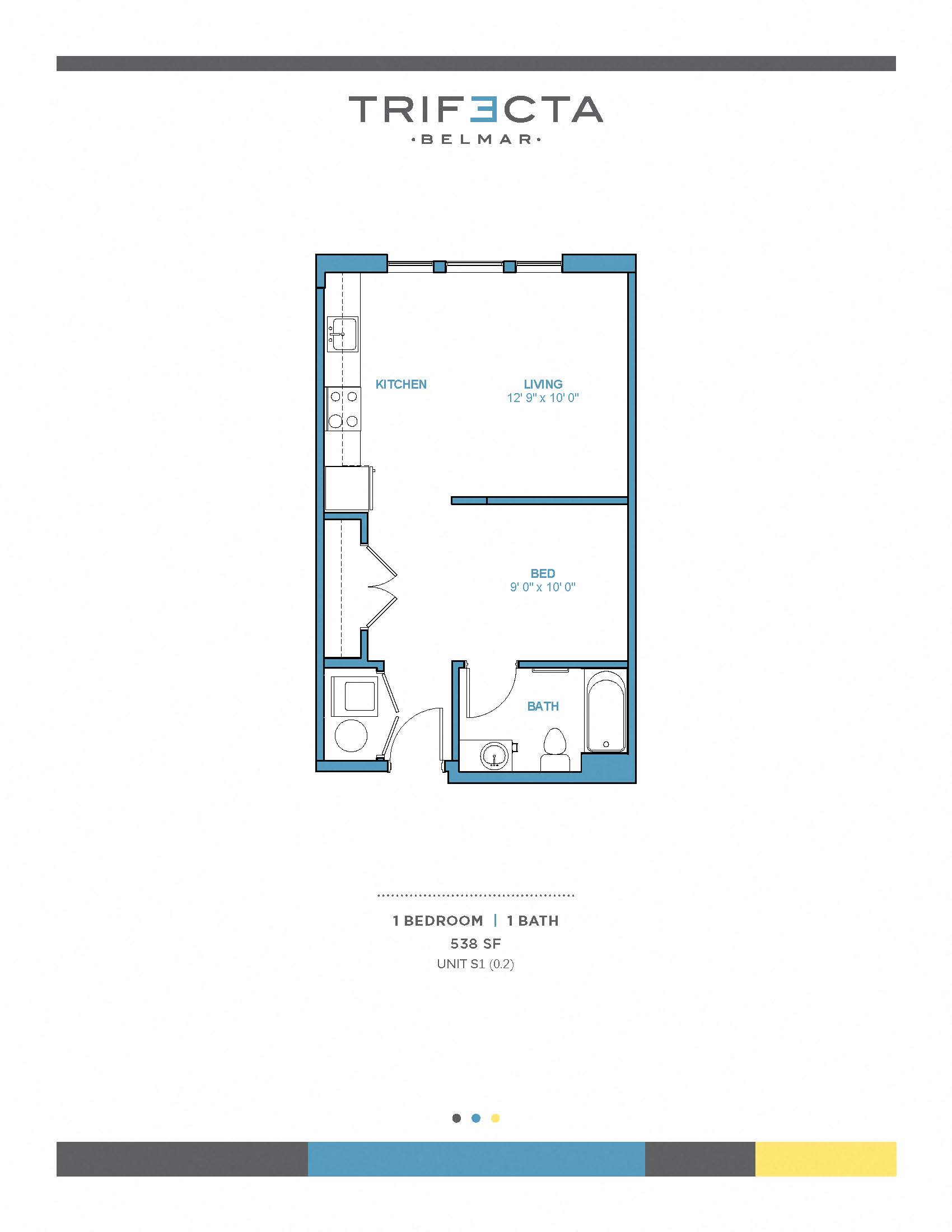 Floor plan for studio, 1 bath, 534 sqft