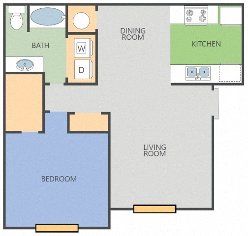 Floor plan for 1 bed, 1 bath, 718 sqft