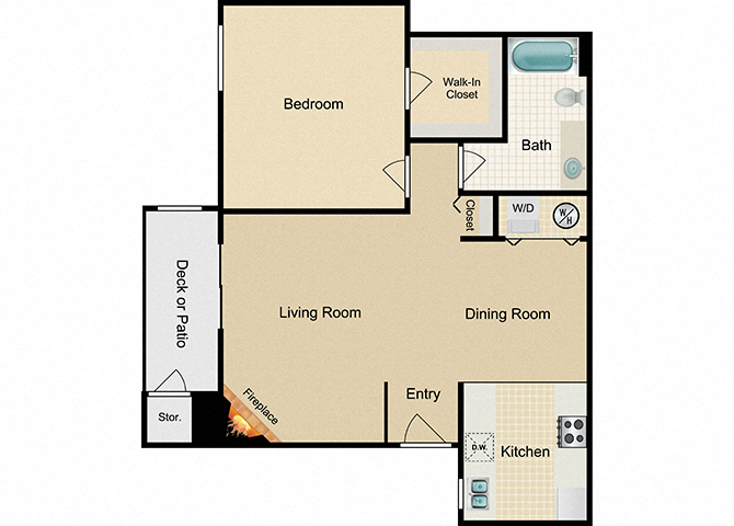 Floor plan for 1 bed, 1 bath, 850 sqft