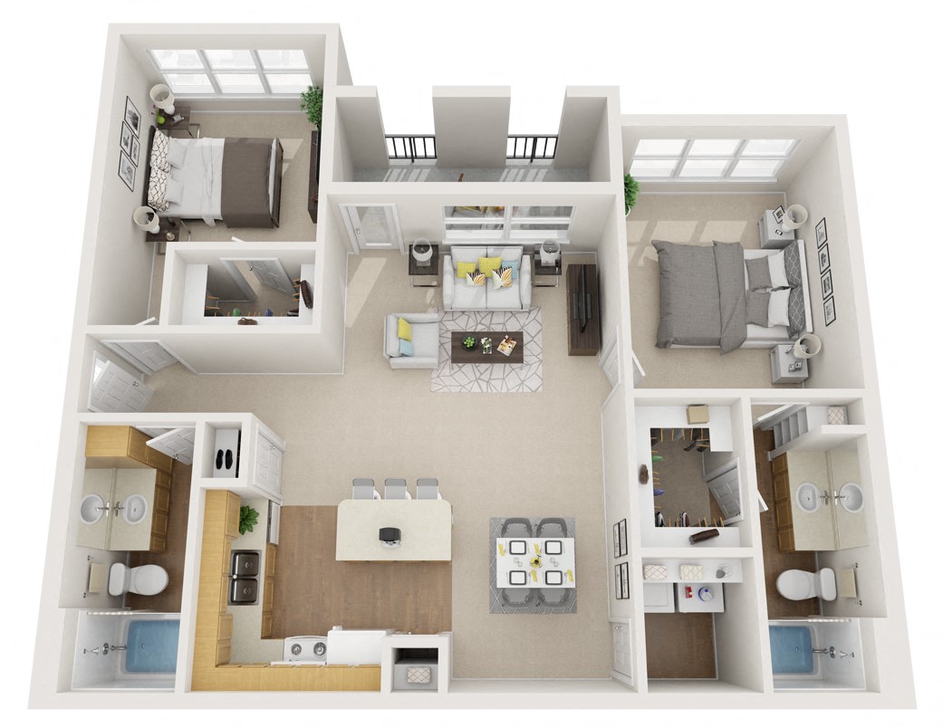 Floor plan for 2 beds, 2 baths, 1085 sqft