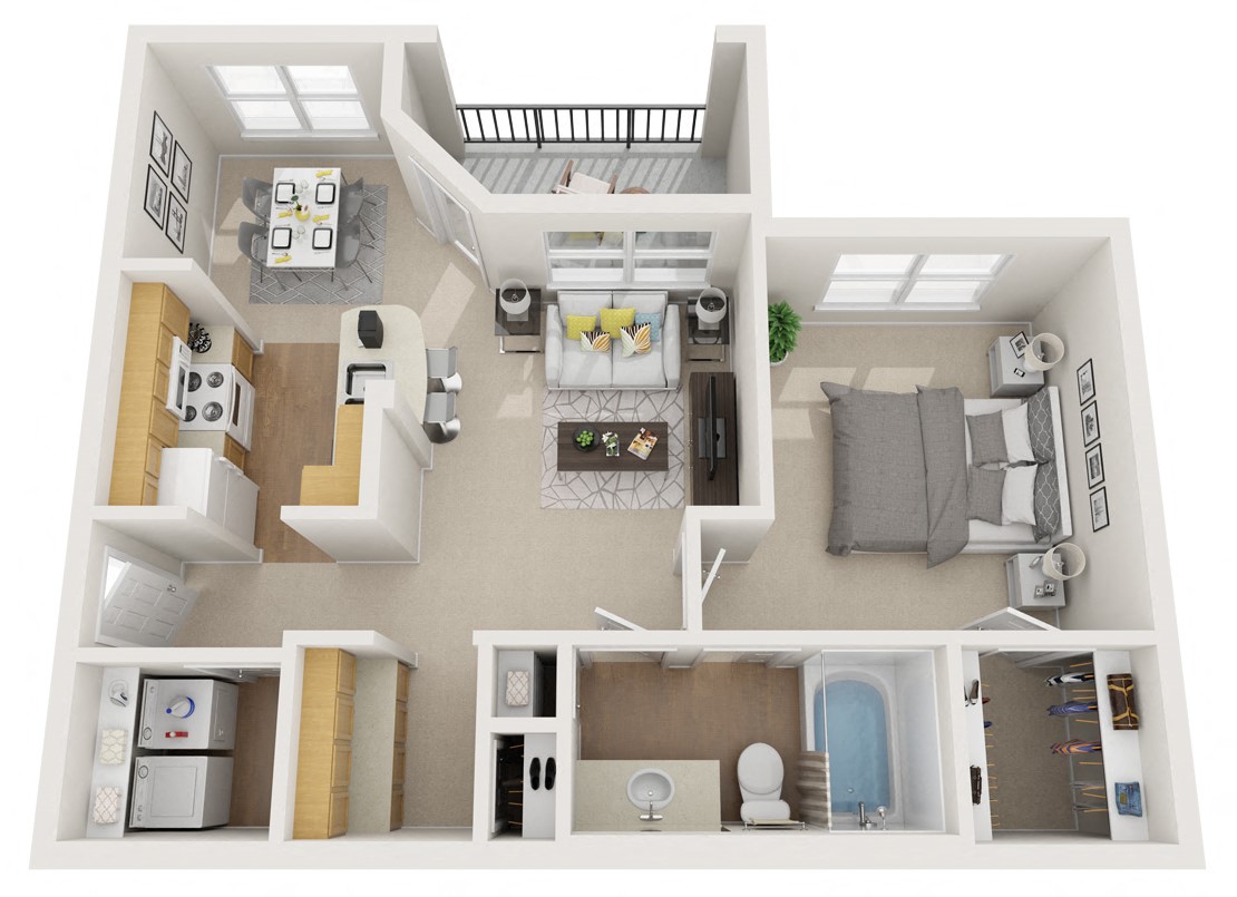 Floor plan for 1 bed, 1 bath, 693 sqft