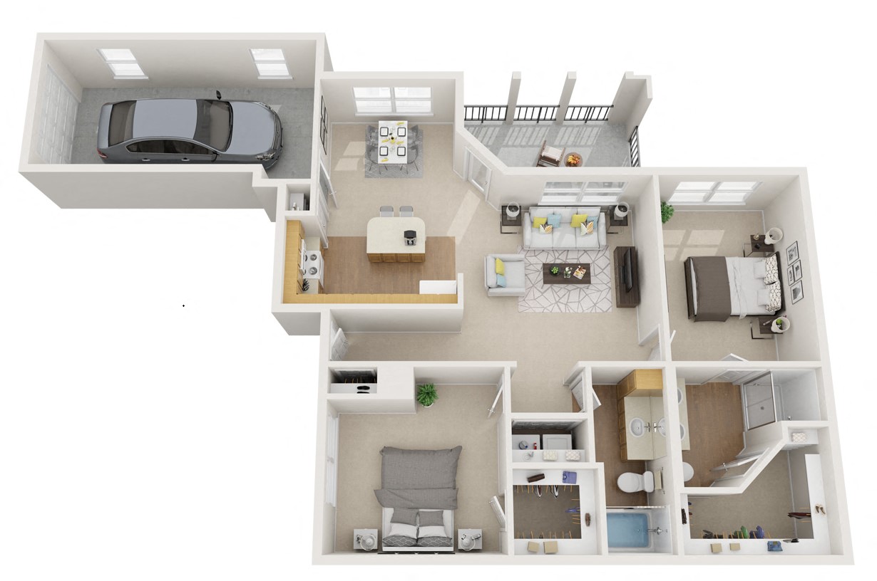 Floor plan for 2 beds, 2 baths, 1303 sqft