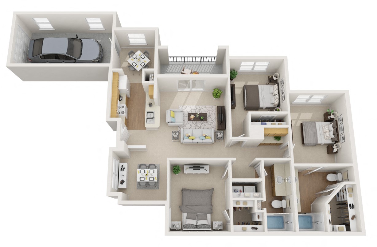 Floor plan for 3 beds, 2 baths, 1389 sqft
