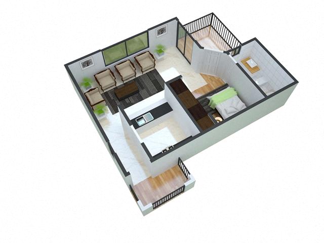 Floor plan for 1 bed, 1 bath, 489 sqft