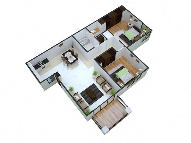 Floor plan for 2 beds, 1 bath, 810 sqft