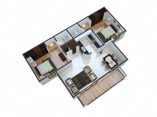 Floor plan for 2 beds, 2 baths, 840 sqft