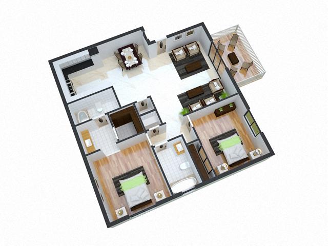 Floor plan for 2 beds, 2 baths, 920 sqft