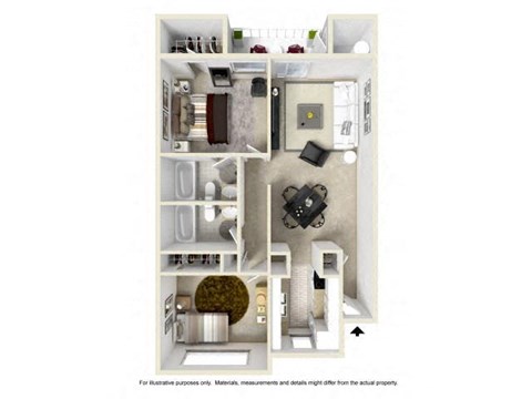 Floor plan for 2 beds, 2 baths, 872 sqft