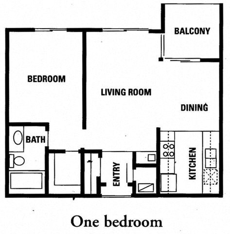 Floor plan for 1 bed, 1 bath, 700 sqft