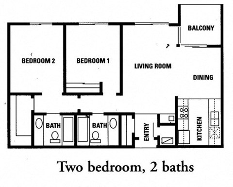 Floor plan for 2 beds, 2 baths, 900 sqft
