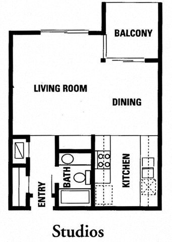 Floor plan for studio, 1 bath, 500 sqft