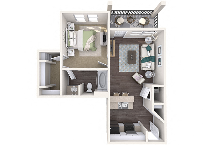 Floor plan for 1 bed, 1 bath, 554 sqft