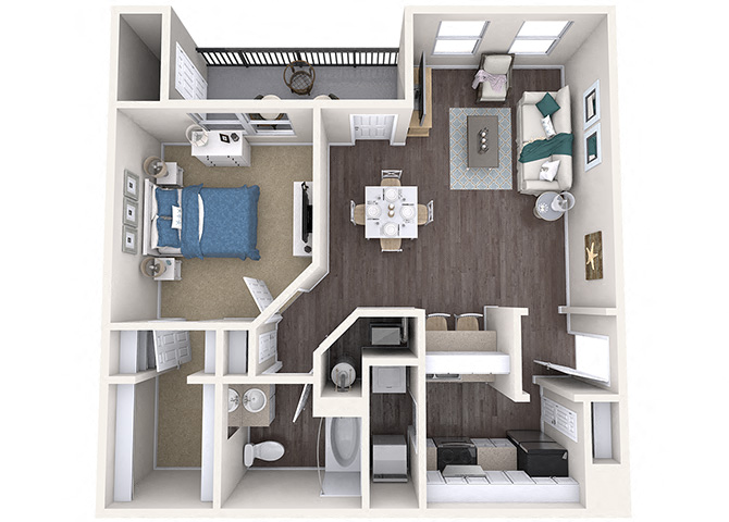 Floor plan for 1 bed, 1 bath, 791 sqft