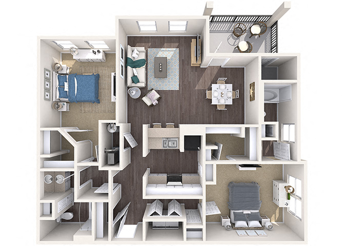 Floor plan for 2 beds, 2 baths, 1223 sqft