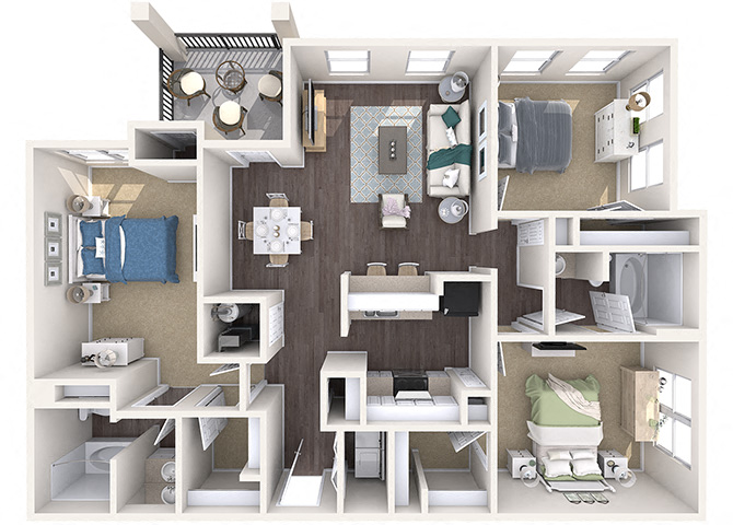Floor plan for 3 beds, 2 baths, 1322 sqft